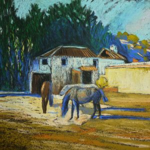 White Horses in Olive Grove